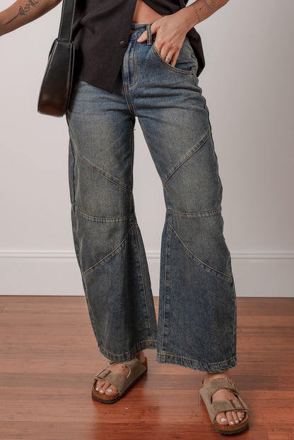Sail Blue Criss Cross Straight Leg High Waist Jeans
