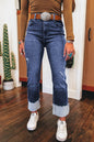 Real Teal Folded Cuffs Distressed High Waist Jeans
