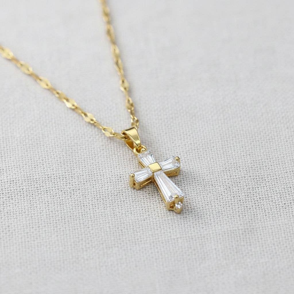 Gold Cross Crystal Pendant Necklace