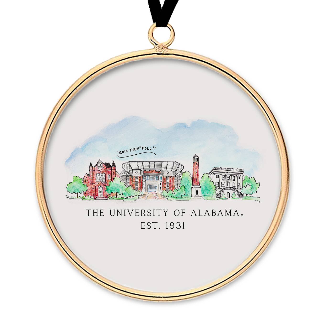 Alabama Skyline Brass & Glass Ornament