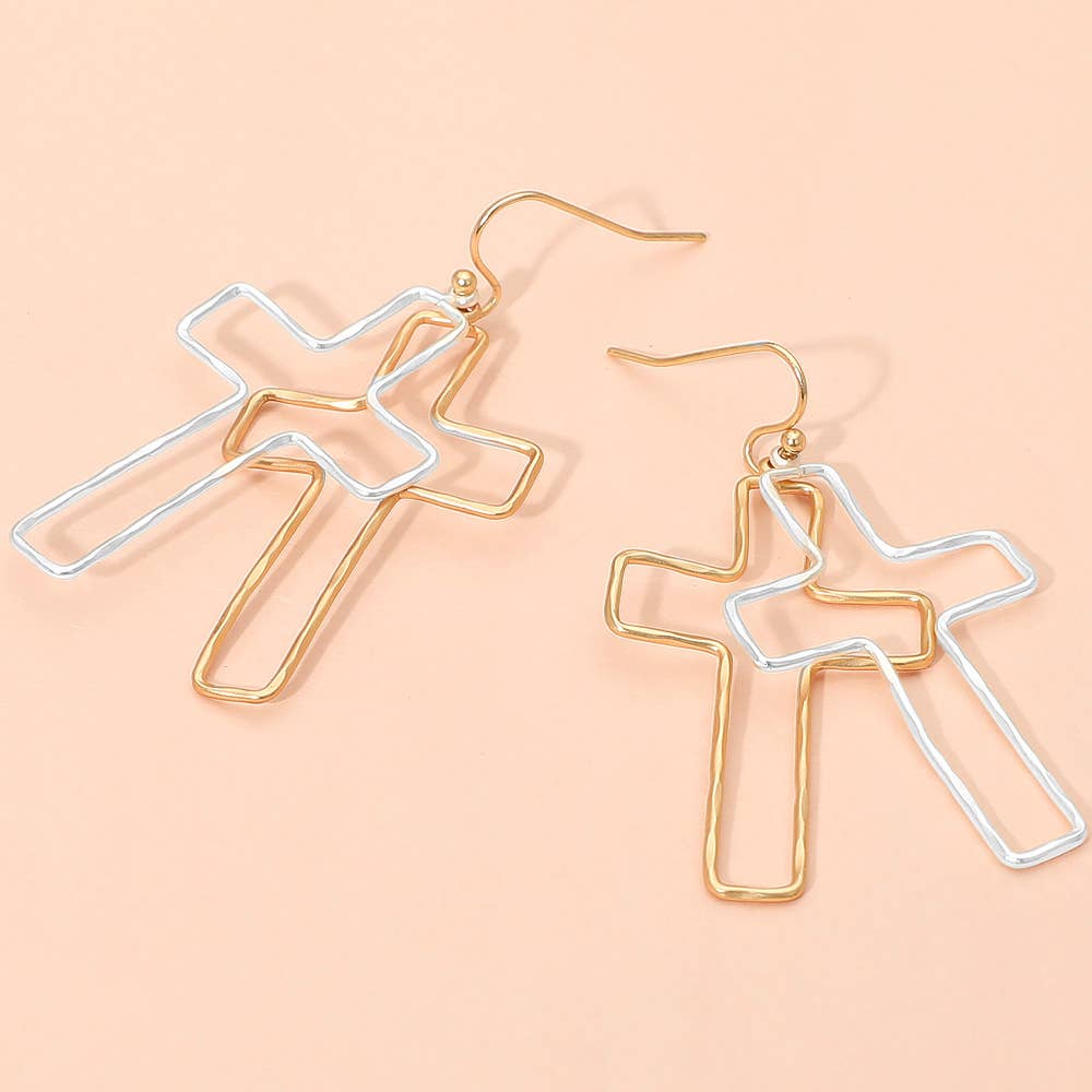 Metal Wire Open Double Cross Dangle Earrings