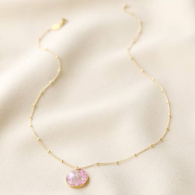 Pressed Birth Flower Pendant Necklace