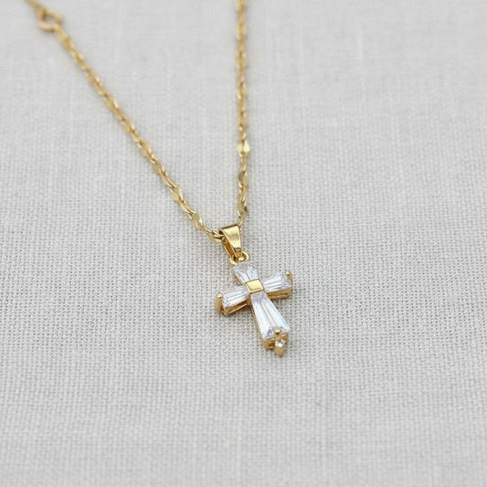 Gold Cross Crystal Pendant Necklace
