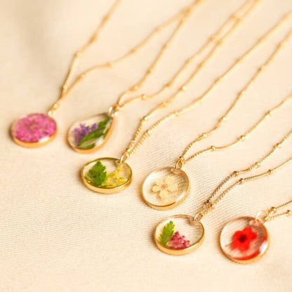 Pressed Birth Flower Pendant Necklace