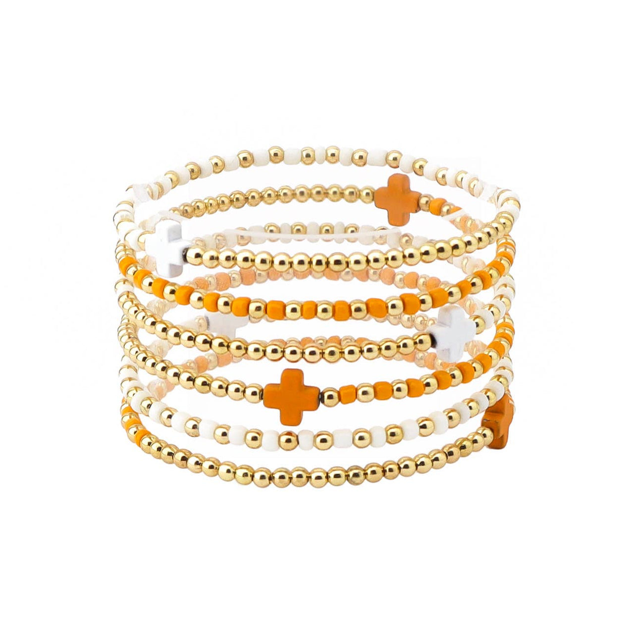 Gameday Set of 6 Orange and White Beaded Stretch Bracelets, Very Popular!
