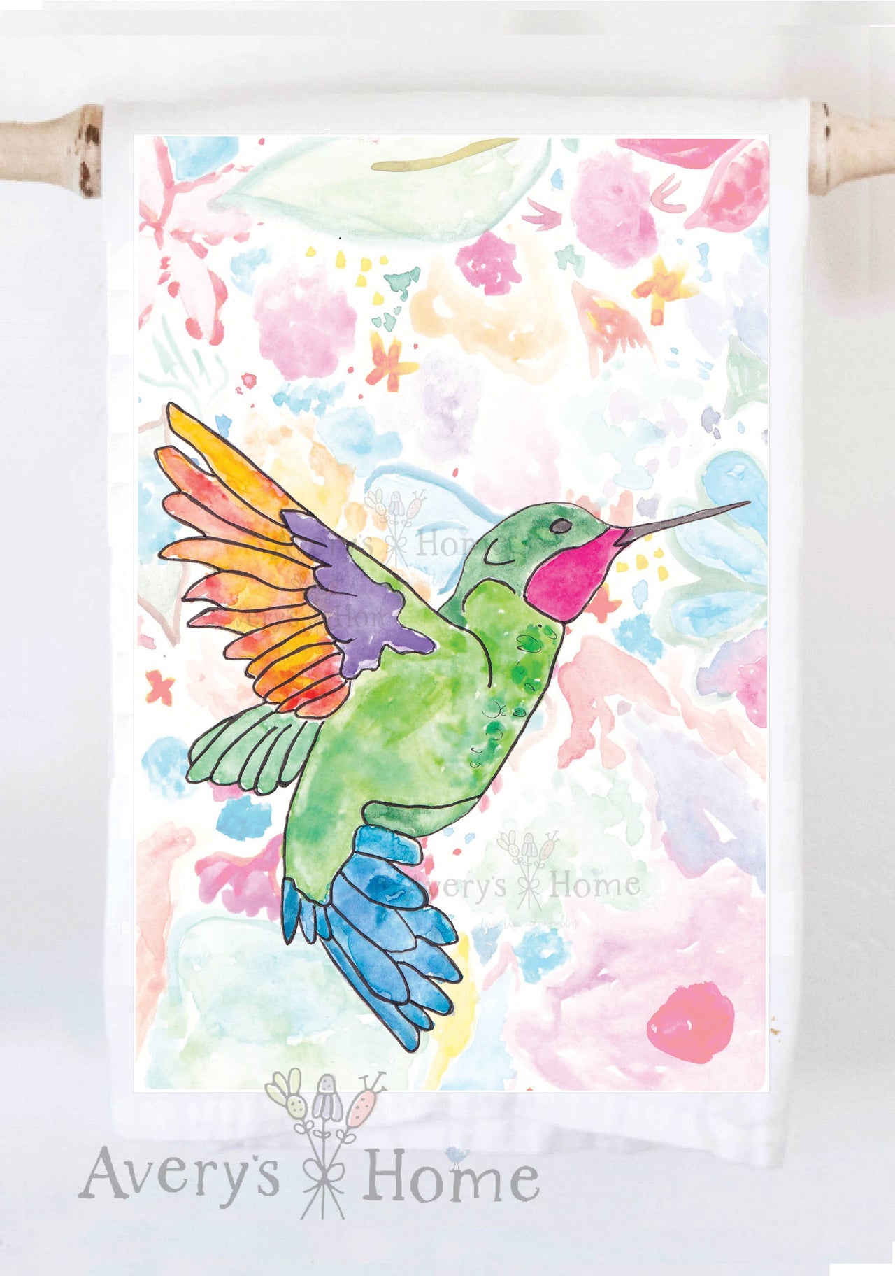 Ruby Throated Hummingbird Summer Customizable Kitchen Towel: Standard