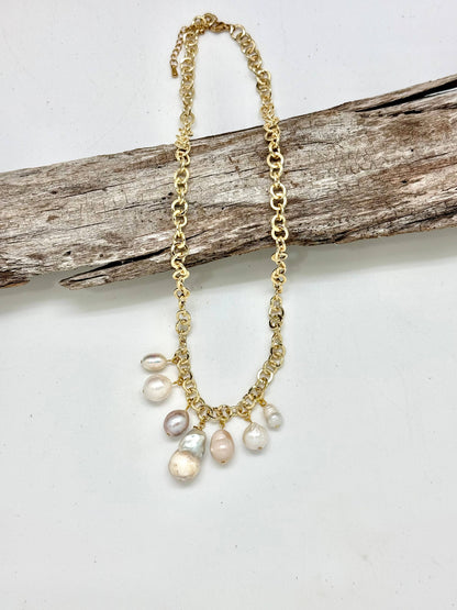 Necklace Baroque&Asst.Freshwater Pearls,Gold Link 18”w/2”ext