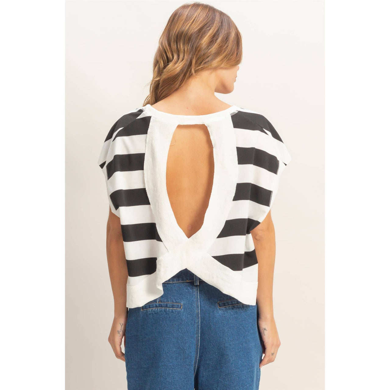 Striped Boxy Crew Neck Top
