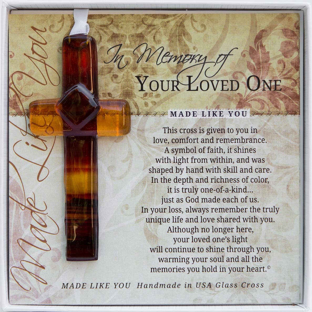 Memorial Remembrance Gift USA  Handmade Glass Cross 4408