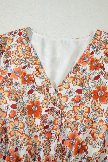 PLUS SIZE Khaki Frill Tiered High Waist Floral Dress