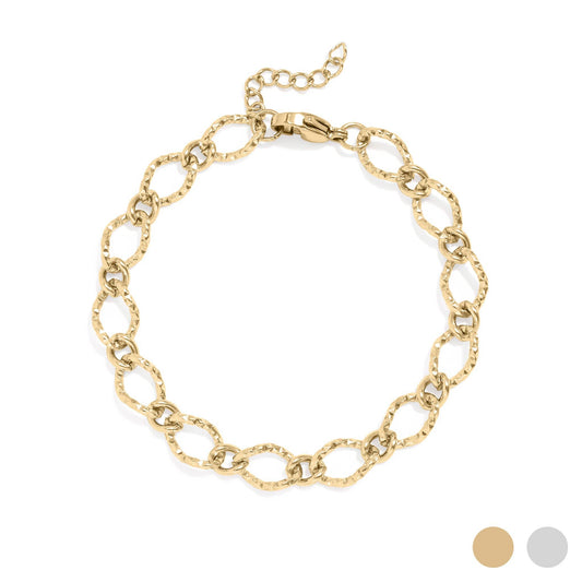 18K Gold PVD Stainless Steel Hammered Oval Chain Bracelet