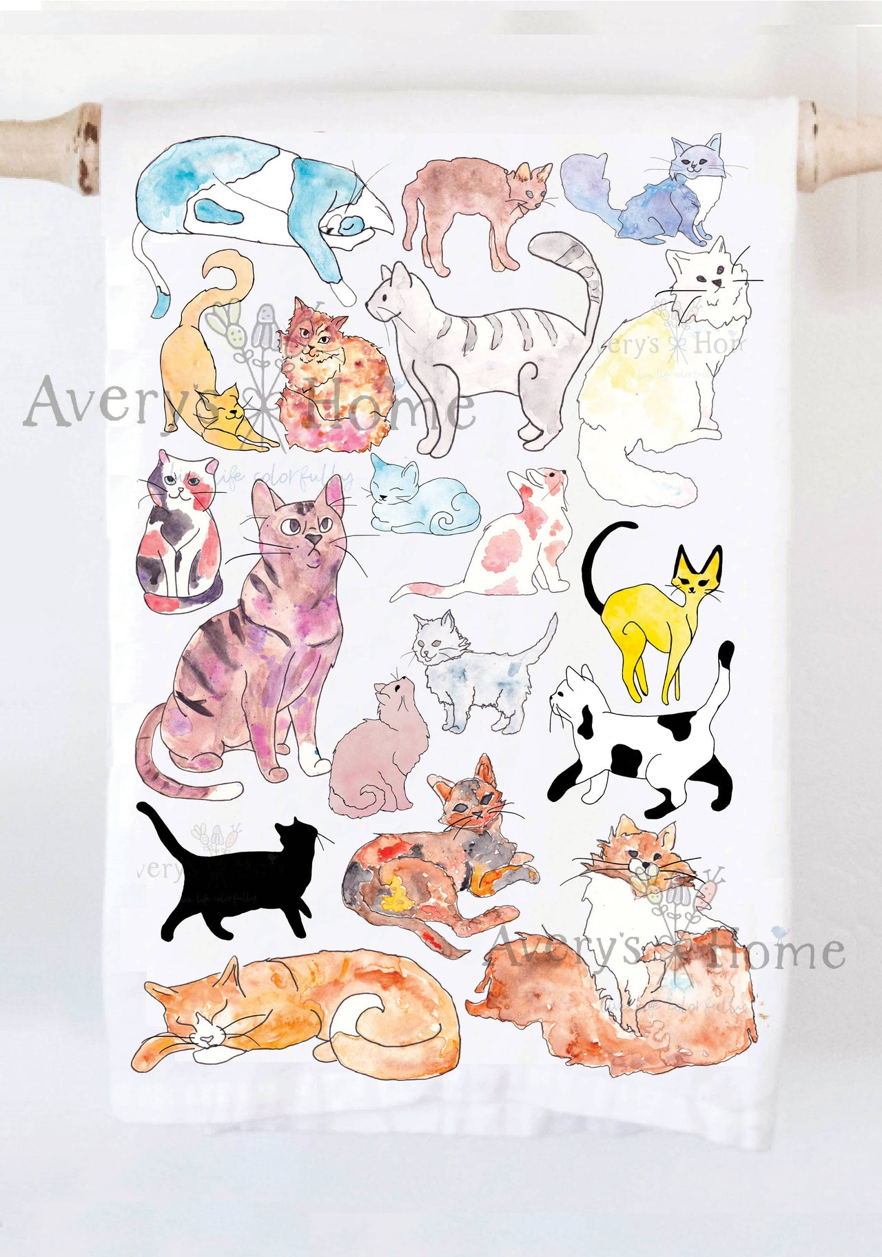 Different Cat Breeds Calico Kitchen Dish Towel