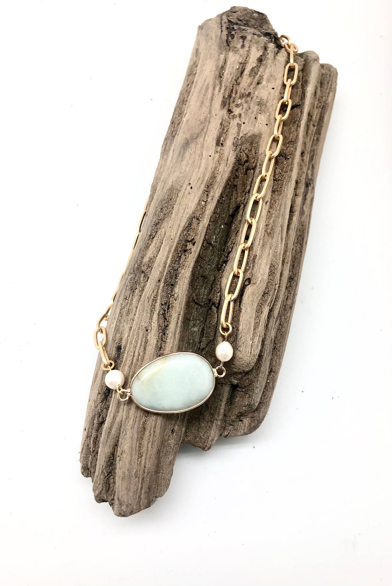 Necklace Matte Paper Clip Chain w/Jasperw/FreshwaterPearl18”