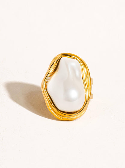 Cameron 18K Gold Non-Tarnish Classic Pearl Round Ring