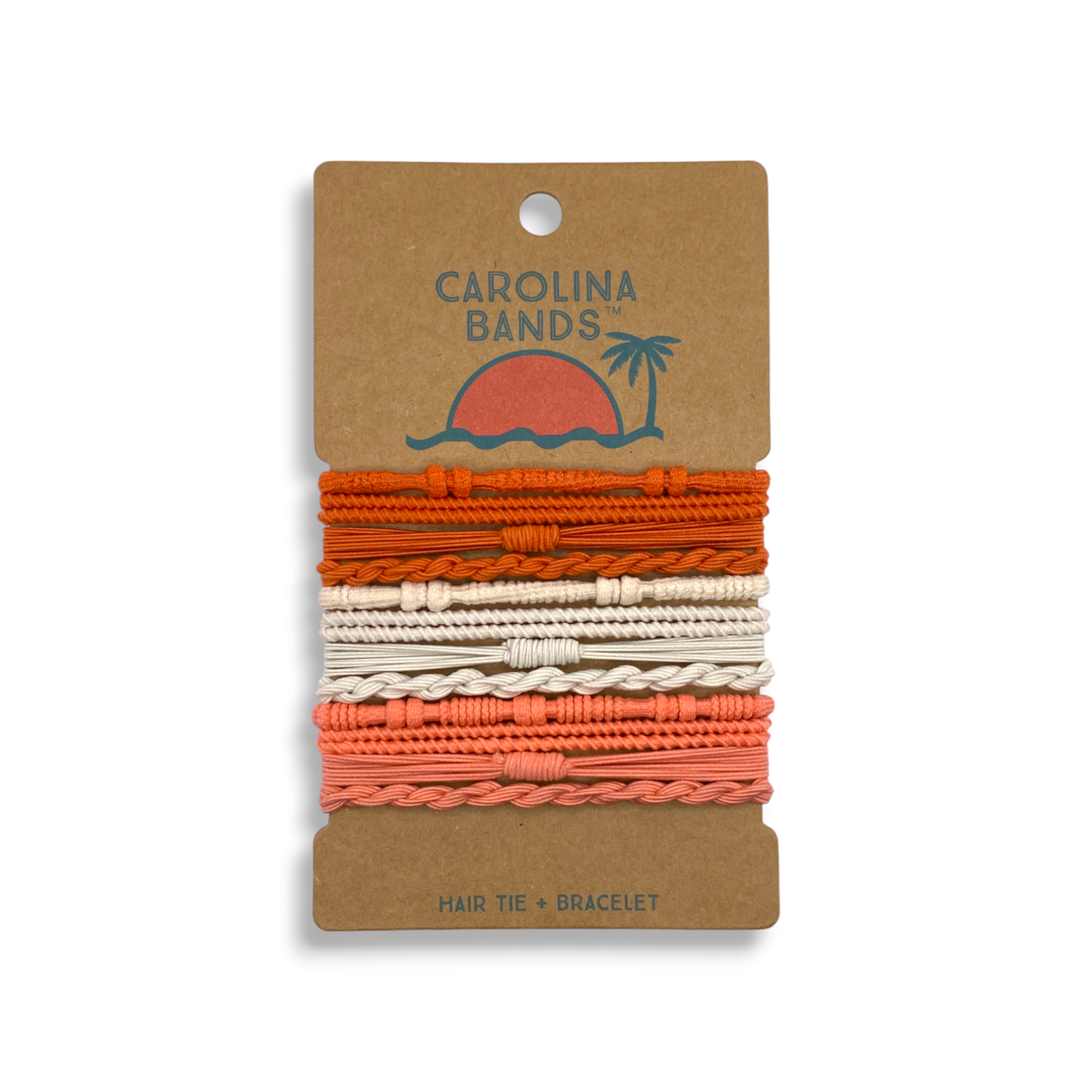 Boho Hair Tie + Bracelets Orange/White/Pink