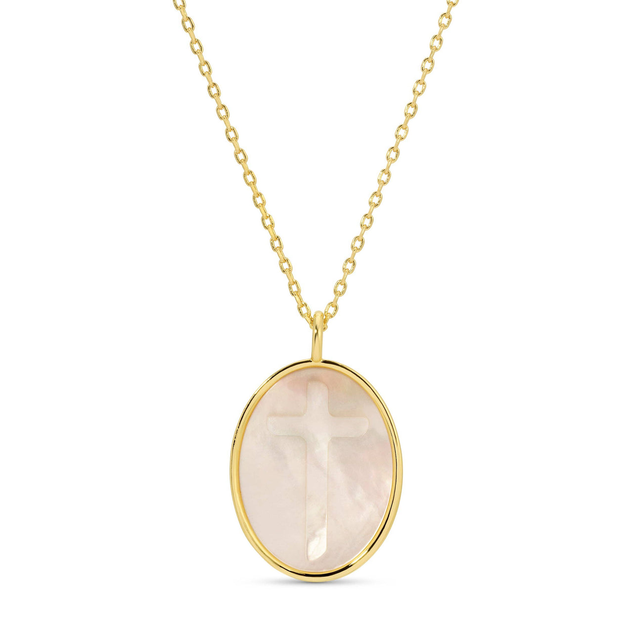 Cross Etched Shell Pendant Necklace