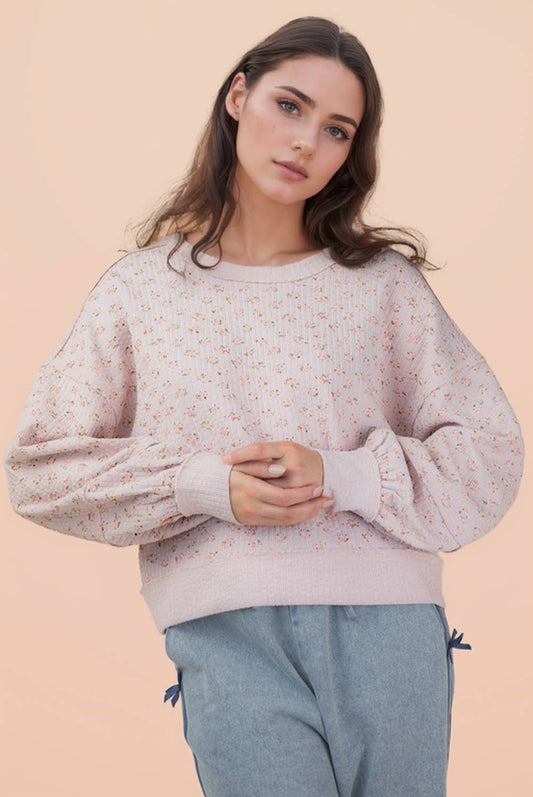 Oversized Floral Printed Casual Knit Top