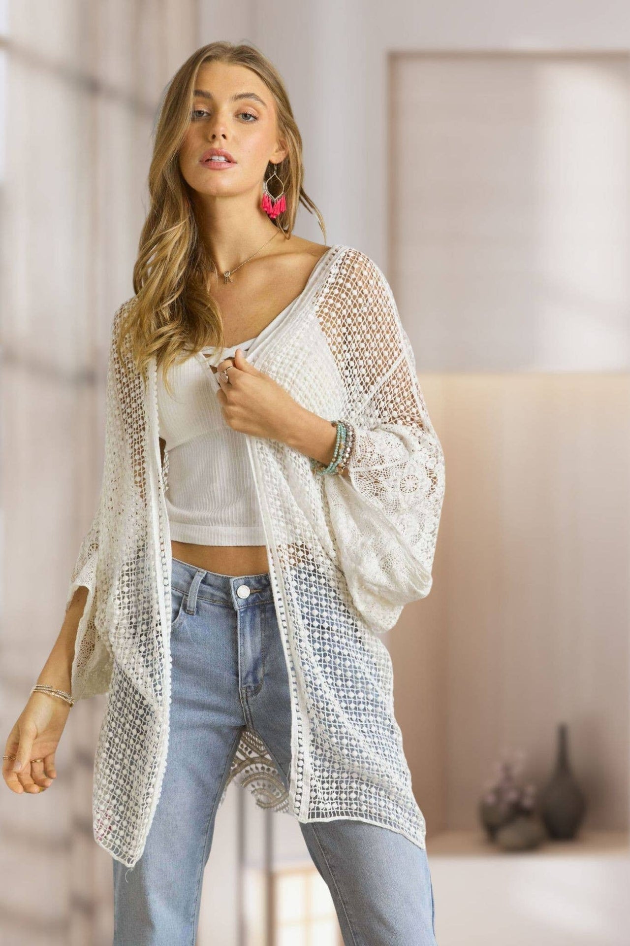 POPCORN CROCHET KIMONO CARDIGAN