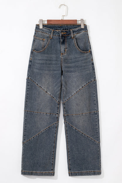 Sail Blue Criss Cross Straight Leg High Waist Jeans