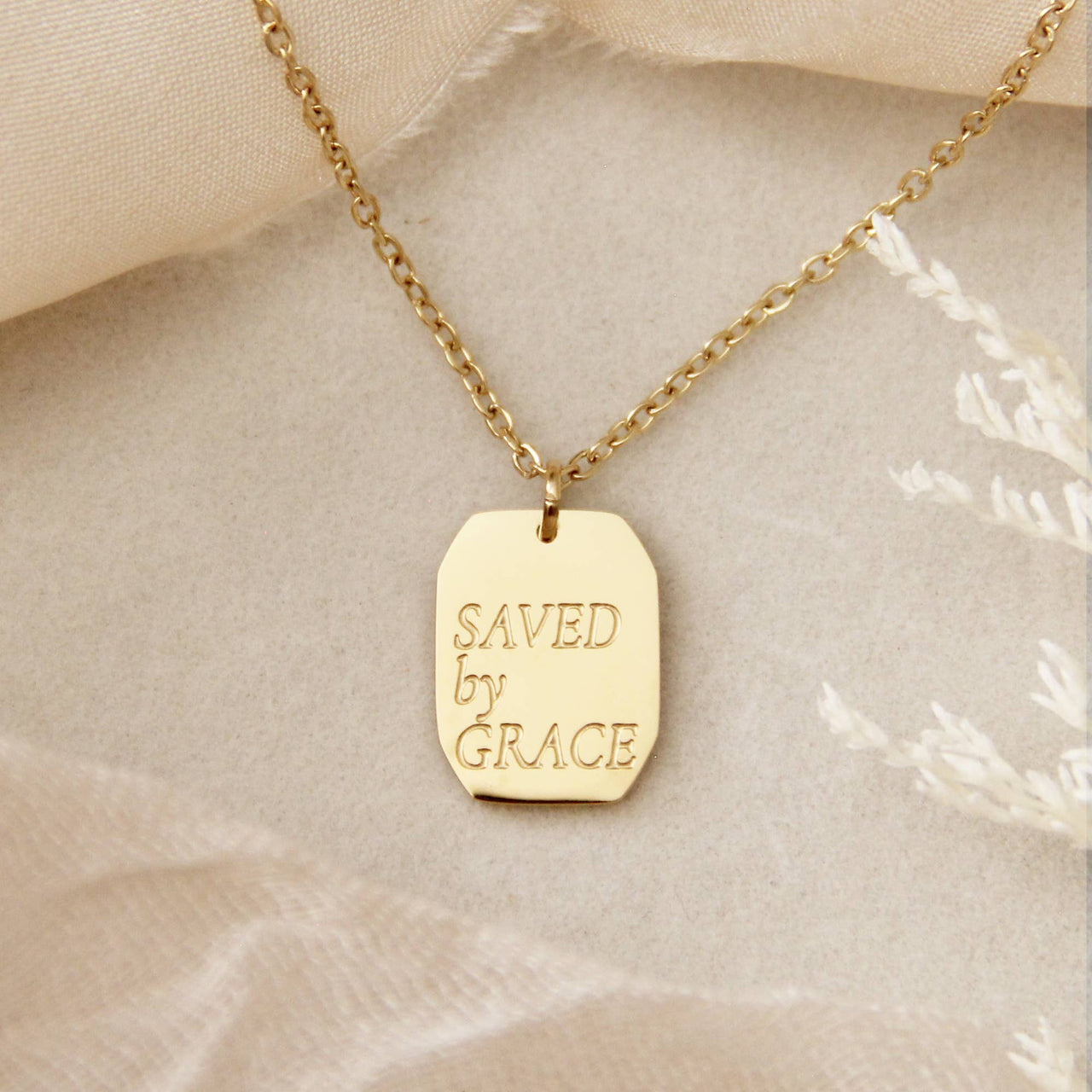 Saved by Grace Necklace, Ephesians 2:8: Yellow Gold