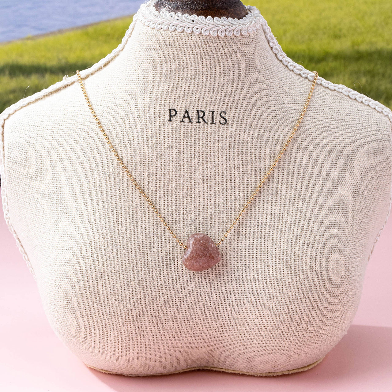 NATURAL STONE SEMI PRECIOUS HEART NECKLACE