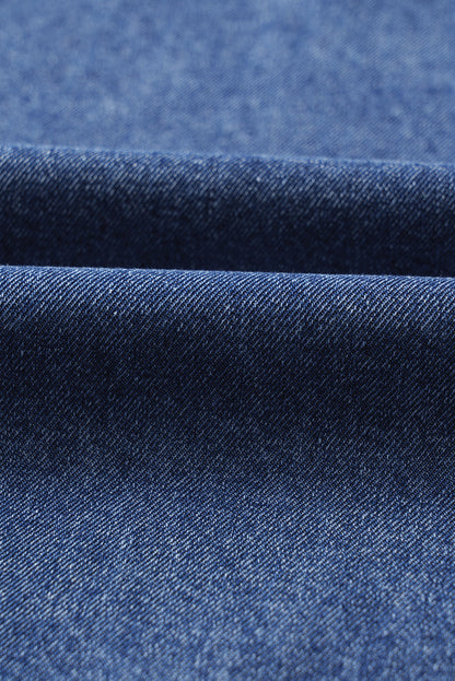 Blue Short Sleeve Collared Chest Pocket Denim Mini Dress