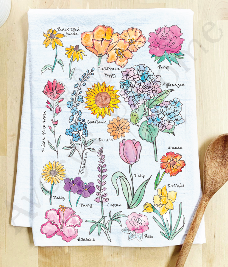 Popular Summer Flowers Gardener Gift Kitchen Dish Towel