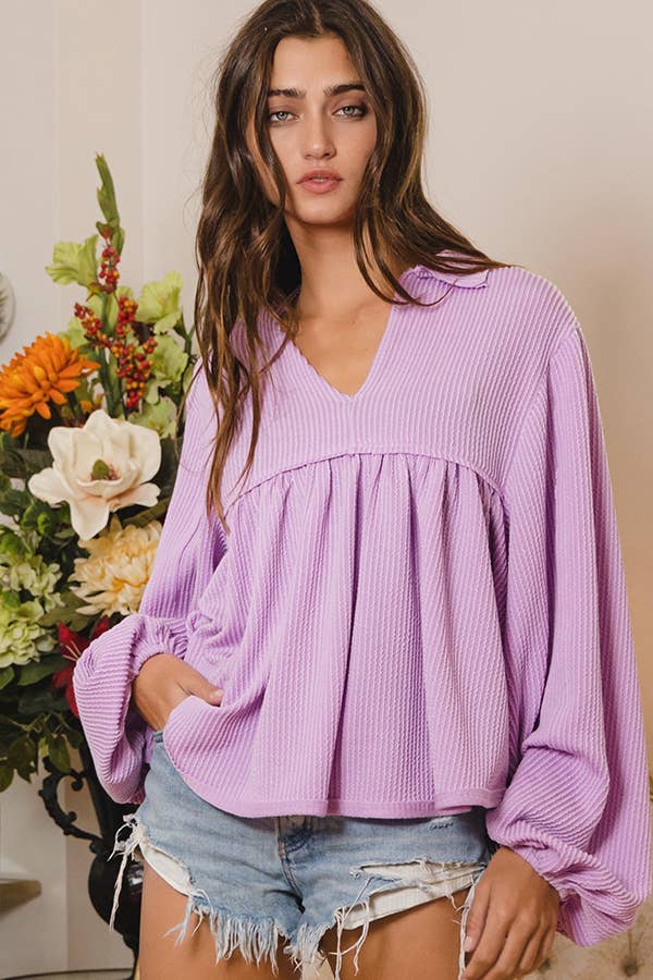 Collared Split Neck Top
