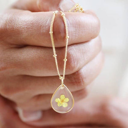 Pressed Birth Flower Pendant Necklace