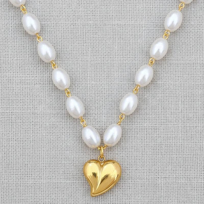 Titanium Heart Pearl Pendant Necklace
