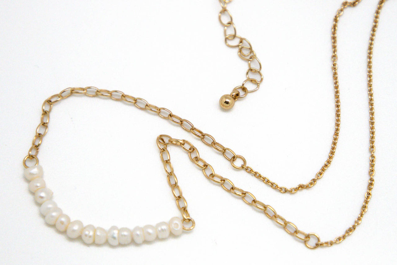 Necklace Gold Paper Clip Chain wFreshwater Pearls 16”w