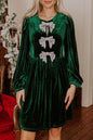 Evergreen Bowknot Decor High Waist Velvet Mini Dress