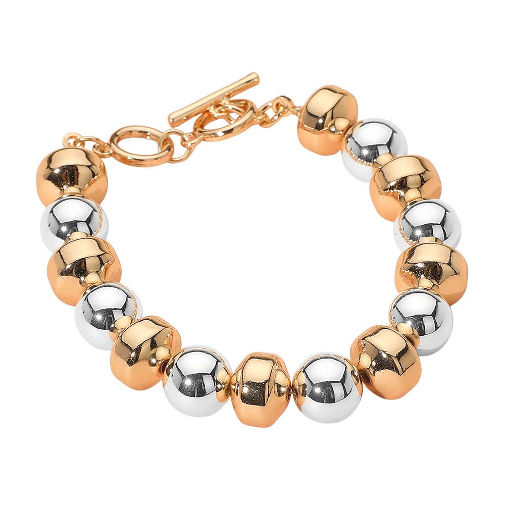 Two Tone Metal Beaded Toggle Bracelet