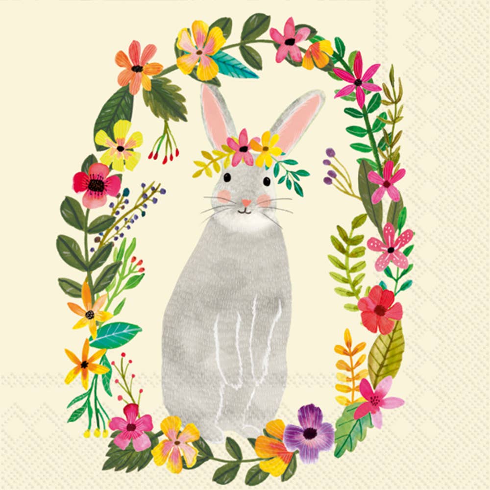 Paper Cocktail Napkins Pack Of 20 Easter Floral Bunny