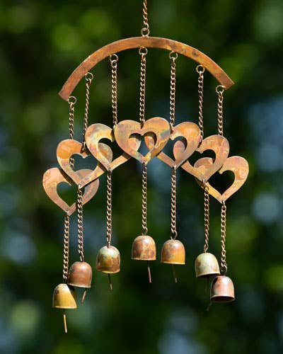 Flamed Hearts on Arch Wind Chime