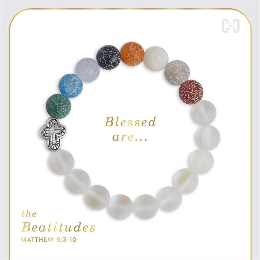 Beatitudes Frosted Glass Stretch Bracelet: Multi/Frosted Clear